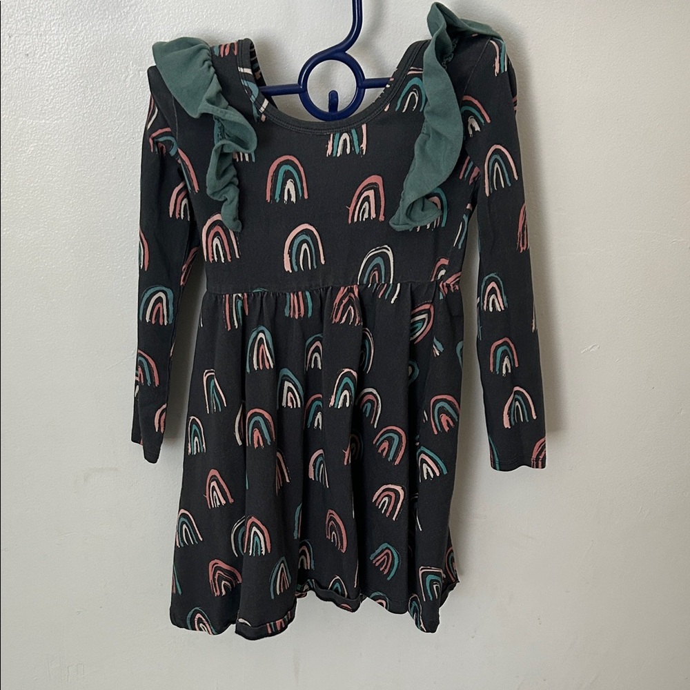 Rags to Raches Black Dress with Teal & Pink Rainbow Print